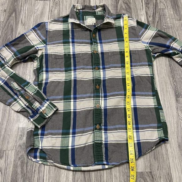 J. CREW Slim Fit Button Down Blue, Gray & Green Plaid Flannel Shirt Men's Size M - Picture 6 of 7
